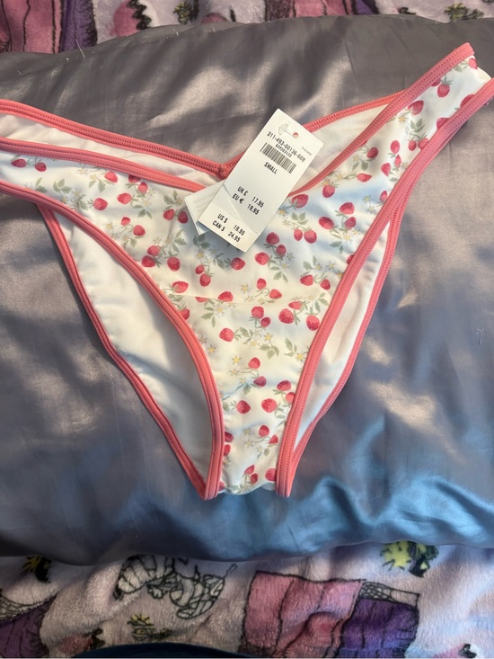 Hollister Other - Hollister White Strawberry Print Bikini Bottoms with Pink Trim